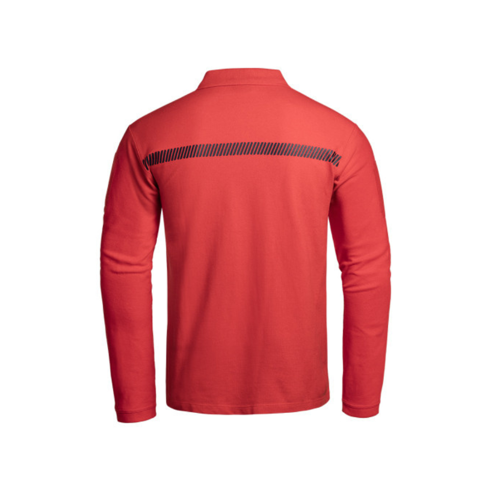 Polo à manches longues SÉCU-ONE pour sécurité incendie de A10 Equipment, rouge, en 100% coton, disponible de taille XS à 4XL