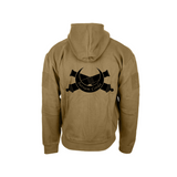 Sweat à capuche zippé Sursum Corda en tan avec poches et détails velcro, réservé aux personnels de la défense.
