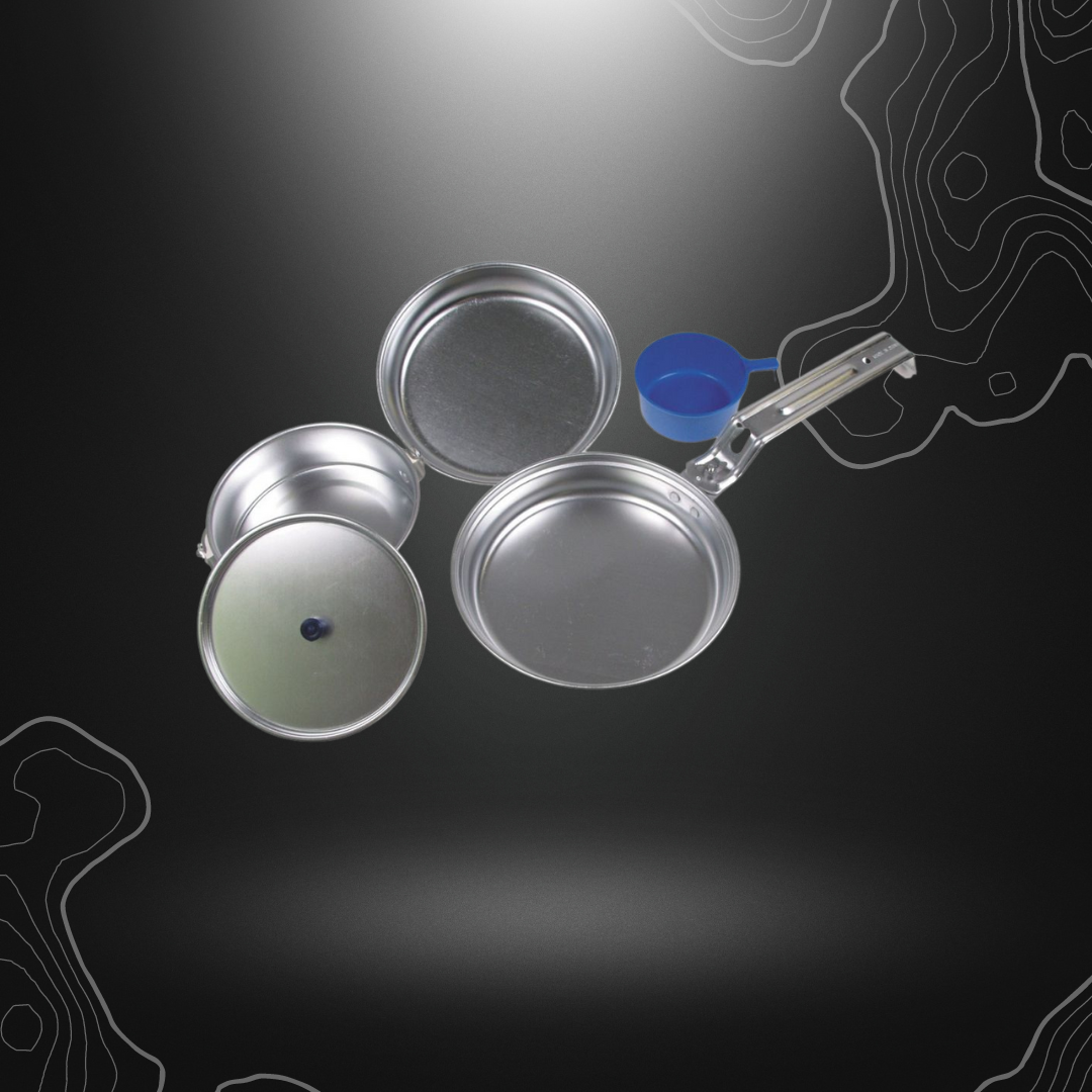 Kit de cuisine en aluminium empilable Fox Outdoor comprenant une casserole, une poêle, un bol et un gobelet