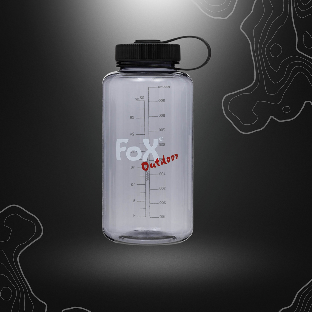 Gourde bouteille 1L grise Fox Outdoor, avec ouverture extra grande, bouchon à vis, graduation jusqu'à 1000 ml, lavable au lave-vaisselle, sans BPA, robuste