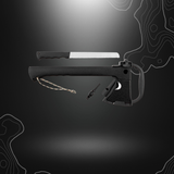 Hache de survie MFH avec manche noir en nylon, lame noircie en inox, couteau intégré et étui, parfaite pour couper des branches et d'autres activités de plein air.