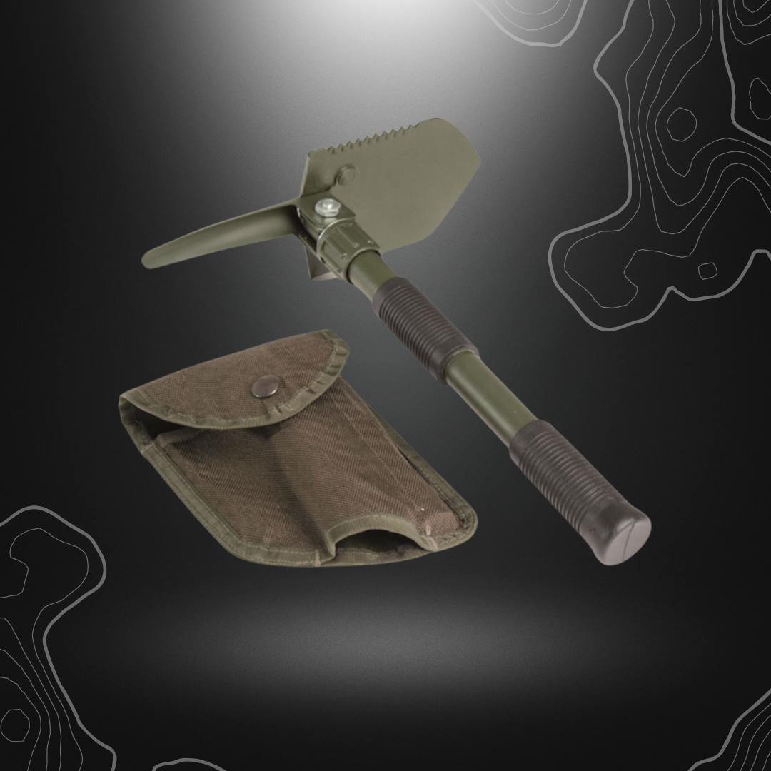 Petite pelle pliable Mil-Tec avec étui vert olive, en acier de carbone et polypropylène, démontable et maniable avec denture scie
