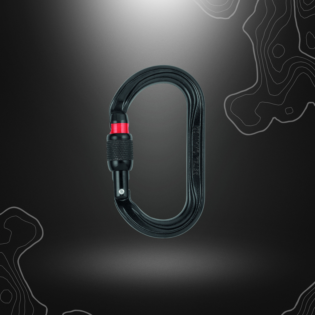 Mousqueton OXAN SCREW LOCK noir de Petzl, ultra résistant, conçu pour les environnements difficiles avec système de verrouillage manuel