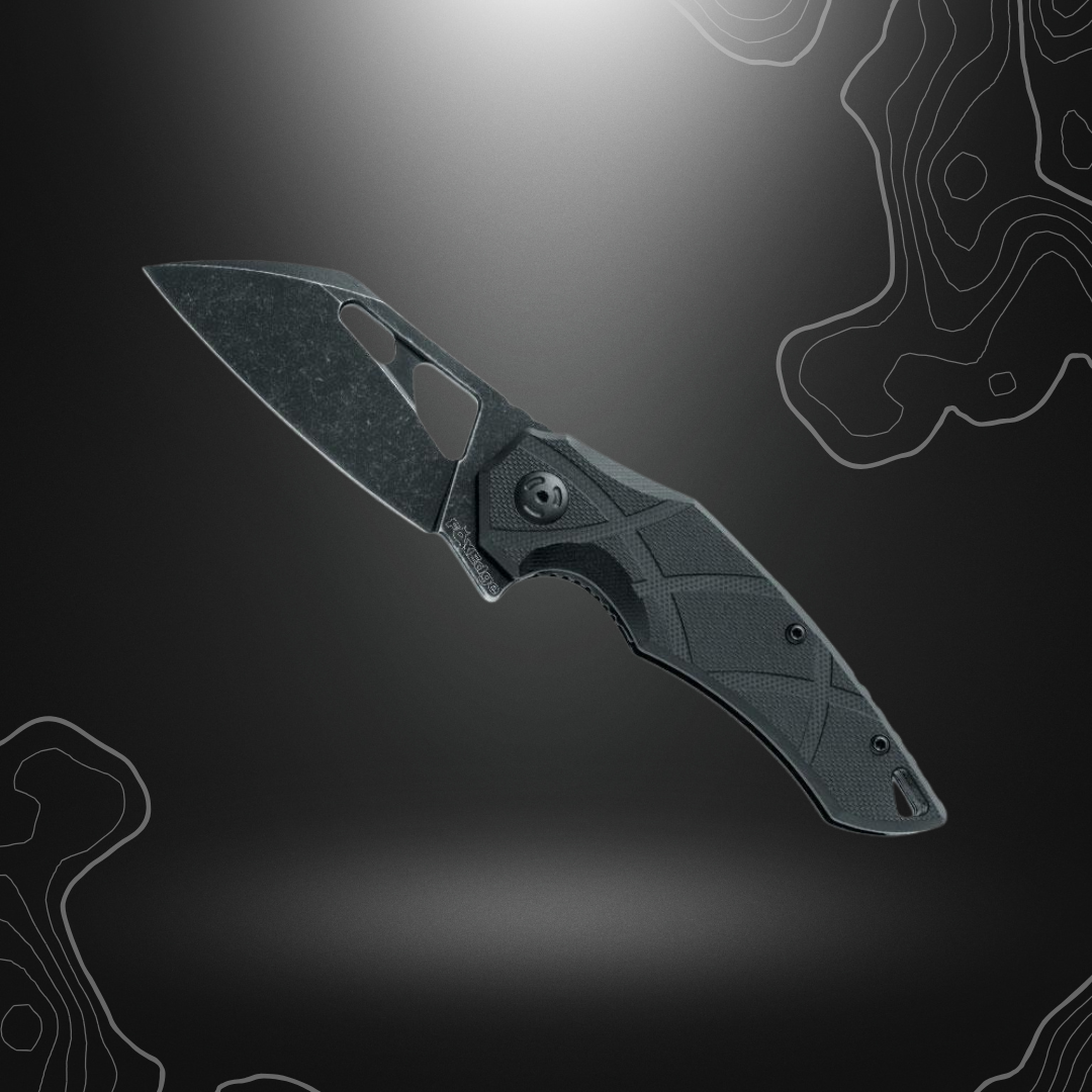 Image du couteau FOX EDGE ATRAX G10 noir blackwash avec lame tanto en acier 9Cr13 et manche G10 noir