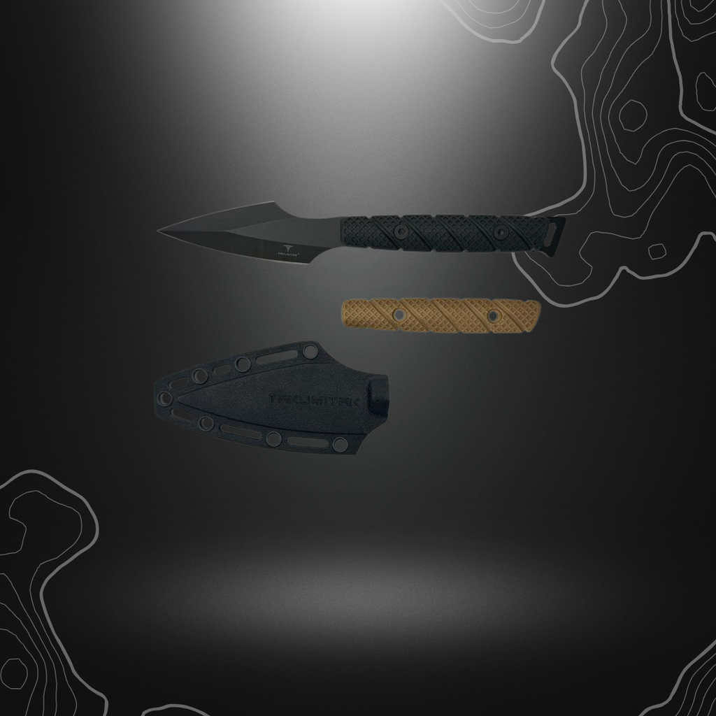 Poignard Takumitak Twisted modèle TKF310 avec lame spear point en acier, manche en FRN et étui compatible MOLLE