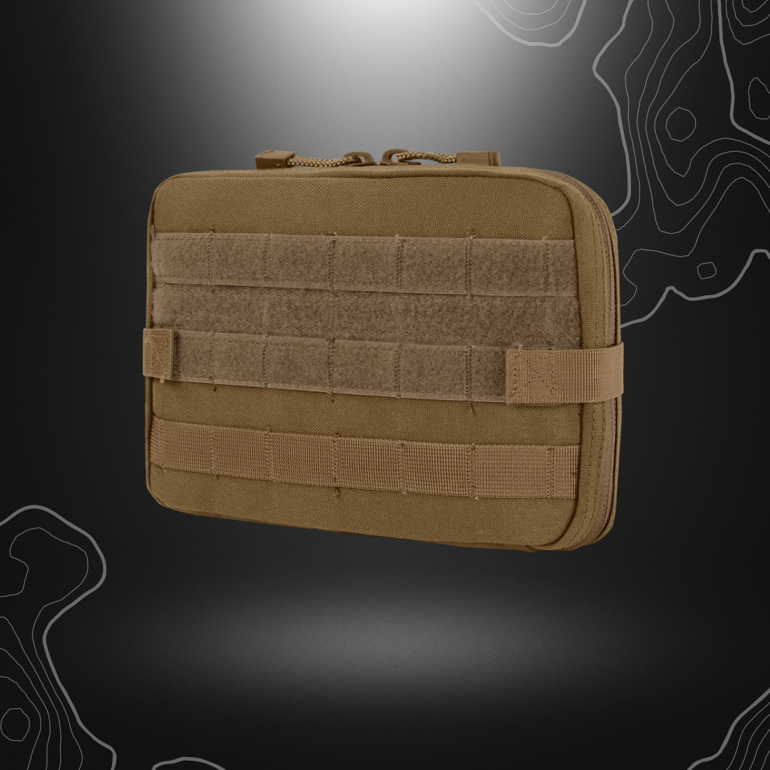 Polyvalente pochette Condor T&T MA54-498 tan avec compartiments multiples et sangles MOLLE pour rangement tactique et fournitures de premiers secours.