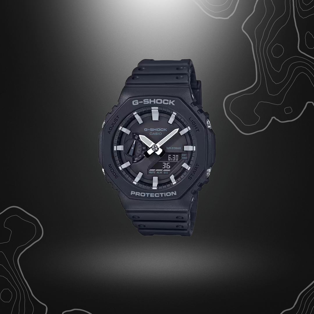 Montre G-Shock GA-2100-1AER noire de Casio, modèle numérique-analogique, robuste et fin, avec boîtier en résine fine et fibre de carbone