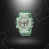Montre G-Shock GMA-S120GS-3AER vert métallique de Casio avec bracelet et boîtier transparents, cadran bicolore or et argent