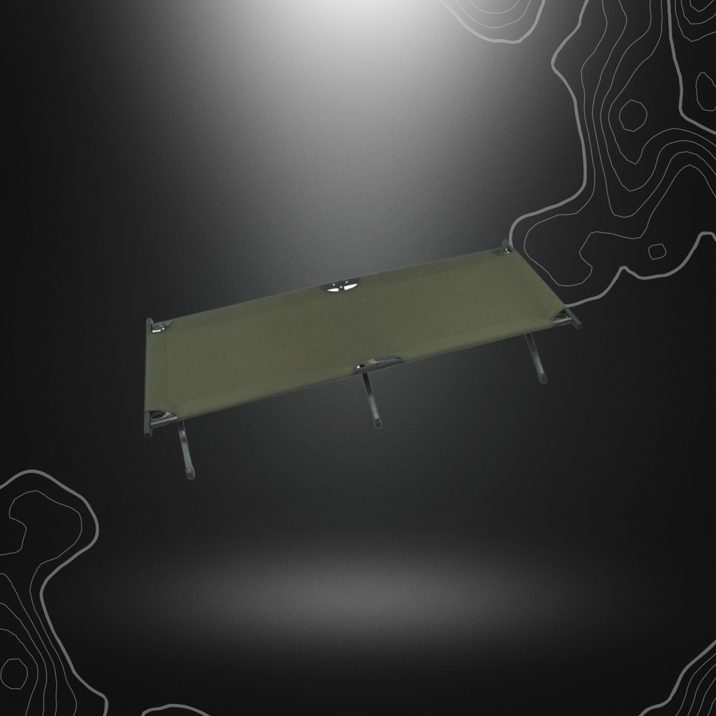 Lit de camp US Alu vert olive MFH en aluminium et polyester, poids maximum 120 kg, dimensions 190 x 66 x 42 cm