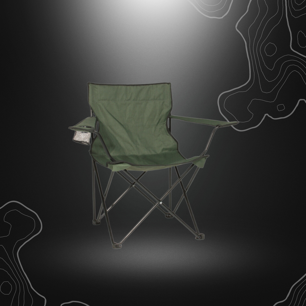 Chaise de camping relax vert olive Mil-Tec en polyester et acier, avec porte-gobelets et sac de transport, capacité de charge maximale 100 kg