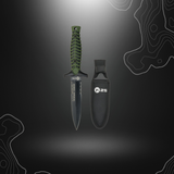 Robuste couteau de botte K25 avec revêtement titane vert, lame en acier inoxydable, manche en caoutchouc et étui en nylon