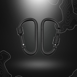 Deux mousquetons carabiner noirs de 8 cm en aluminium de marque MFH, non adaptés pour l'escalade et le sauvetage