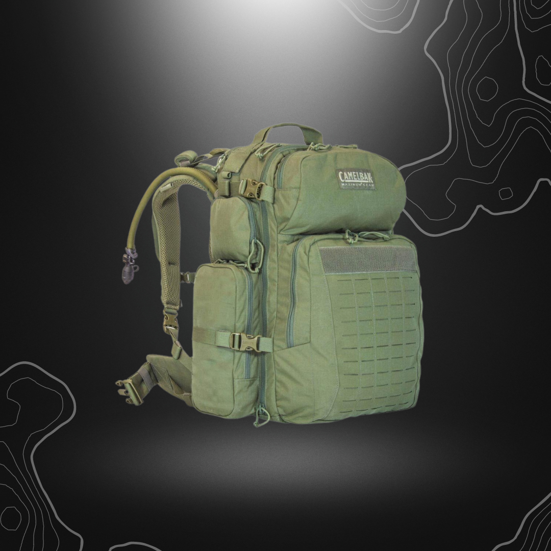 Sac à dos Camelbak BFM Futura 3.1 en Cordura rip stop vert olive, léger et robuste avec harnais ajustable, capacité de 46 litres et réservoir Antidote 3 litres inclus