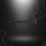 JKR0515 Couteau papillon noir en acier inoxydable avec lame ajourée et manche séparable