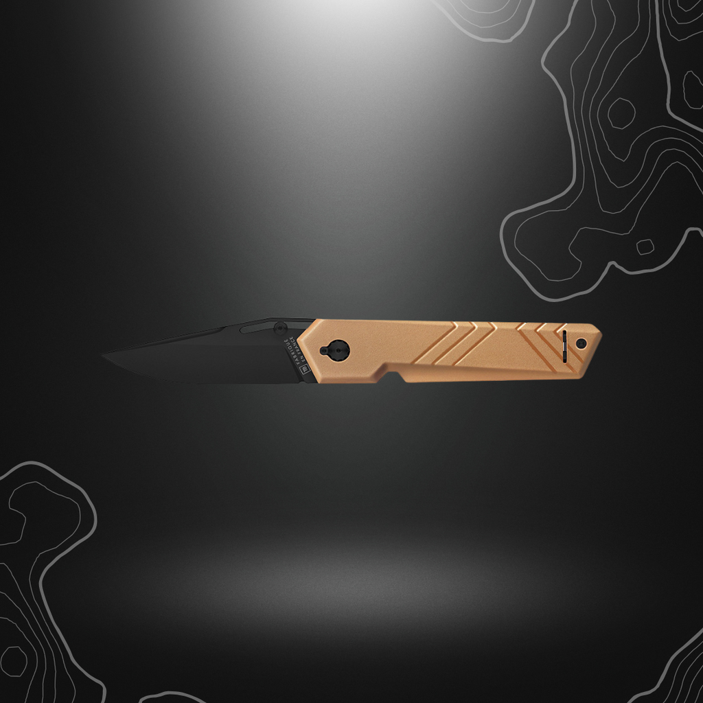 Unboxer Vengeur Tan, couteau pliant fabriqué en France par Tarrerias-Bonjean, léger et discret avec mécanisme de verrouillage innovant