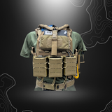 Pack gilet tactique complet 2.0 comprenant porte plaques, porte chargeurs, poche admin téléphone, sangle 1 point HK tan, EBI tan et porte radio coyote