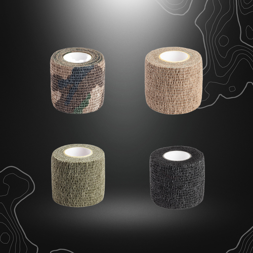 Image de bande auto-grippante noire de 5cm x 4.50m, résistante à l'eau, réutilisable, avec protection anti-rayures et anti-reflets, idéale pour missions et biv
