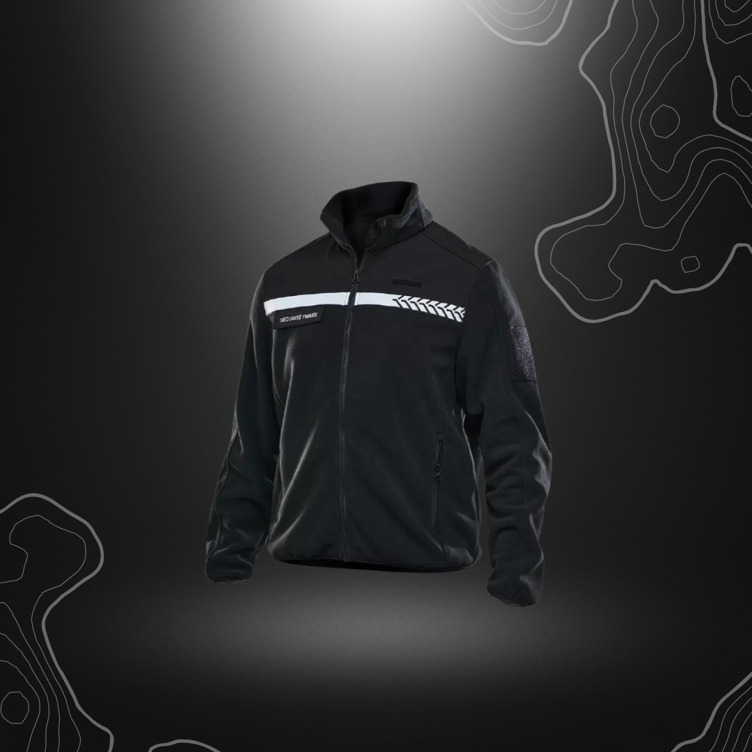 Un polo de sécurité privée de la marque GK Safetek, noir avec une bande grise, disponible en tailles XS à 4XL