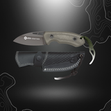 Couteau Mikarta K25 avec lame de 8cm en acier 7CR17MOV, poignée verte de 11cm, étui en cuir et cordon vert