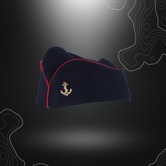 Calot des Troupes de Marine DCA en laine et polyester avec bord en cuir noir et insigne doré ancre