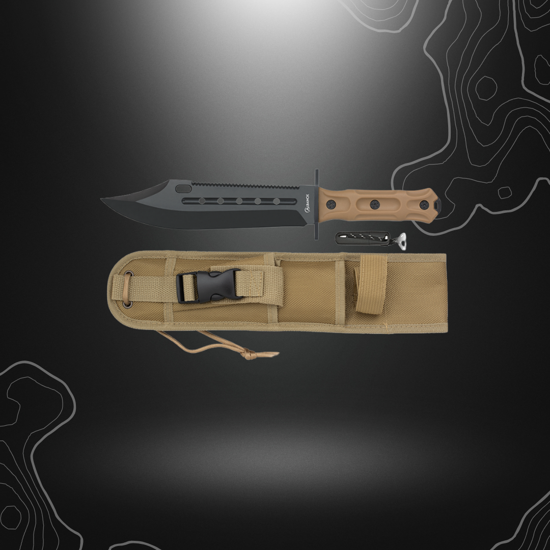 Albainox 32803 couteau tactique avec lame noire et manche coyote