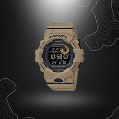 Montre connectée robuste G-Shock GBD-800 de Casio avec cadran en verre minéral, bracelet en résine, fonctionnalités Bluetooth et podomètre, en différentes couleurs.