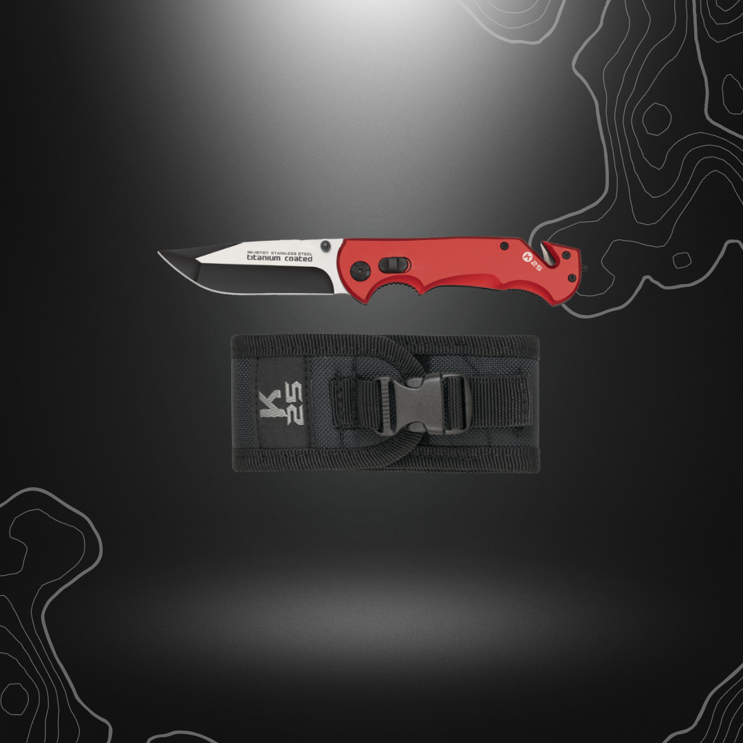 Robuste couteau pliant rouge K25 18757 avec lame en acier et manche en aluminium