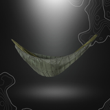 Olive green Underquilt cold-resistant hammock by MFH, with all-around mosquito net, tear-resistant base, adjustable cords, robust metal rings, double-sided zipper, carry bag, and dimensions of 205x67cm for the floor