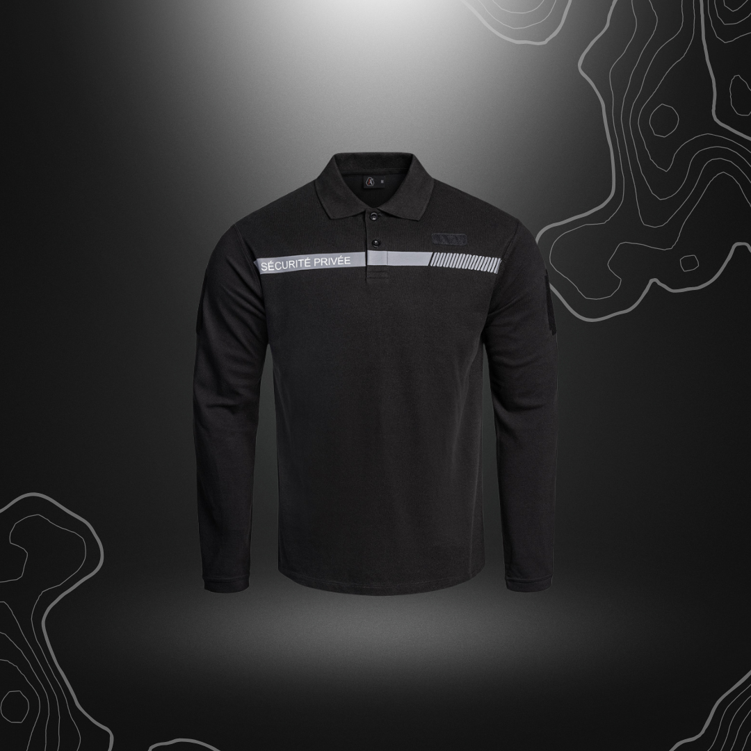 Long sleeve SÉCU-ONE Private Security Polo by A10 Equipment, designed for durability, functionality and comfort for security professionals