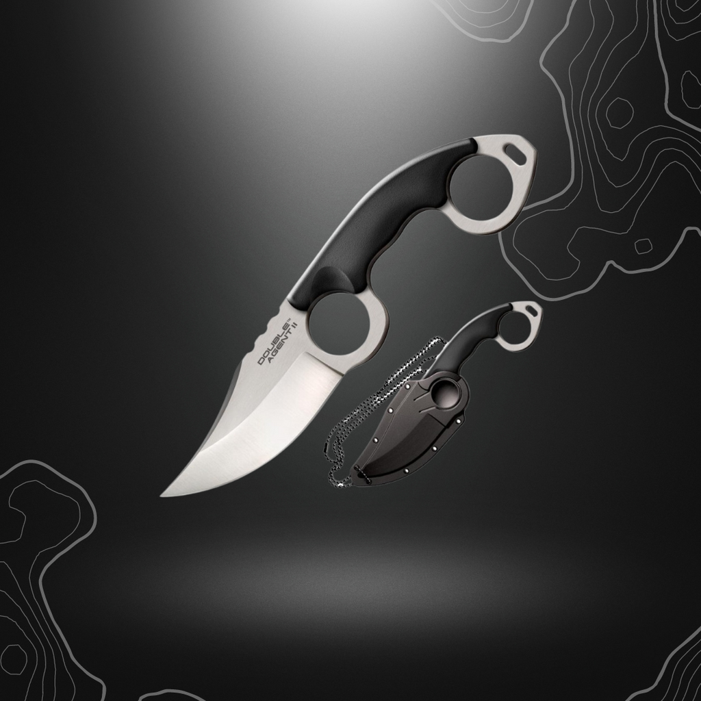 Couteau de cou Cold Steel Double Agent II avec lame en acier AUS8 de 76mm, manche ergonomique en Griv-Ex et étui Secure-Ex pour un transport sûr.