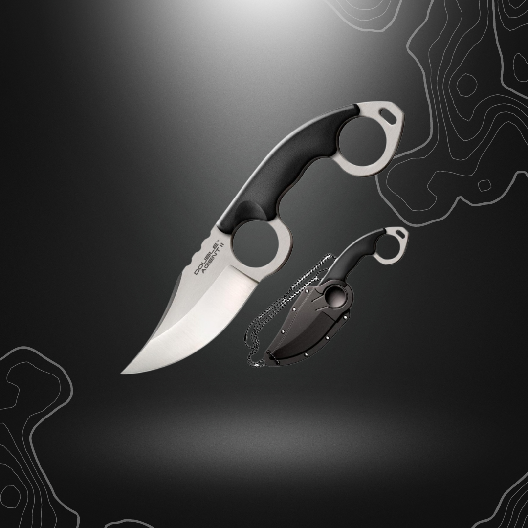 Couteau de cou Cold Steel Double Agent II avec lame en acier AUS8 de 76mm, manche ergonomique en Griv-Ex et étui Secure-Ex pour un transport sûr.