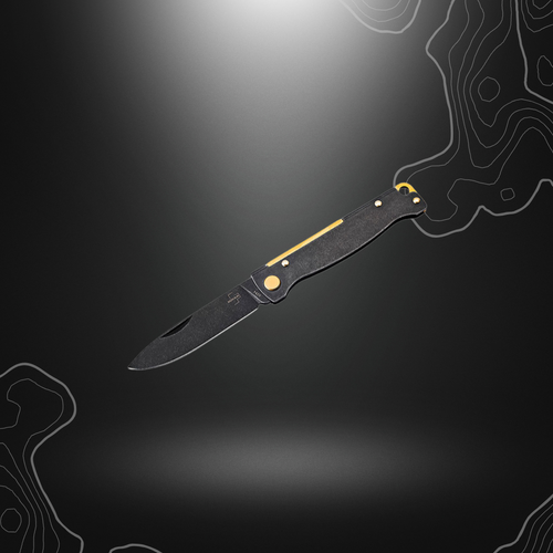Atlas Black Stonewash Copper lame 71mm de Boker Plus, lame de 7,2 cm en acier inox 12C27 avec une finition noire délavée, manche en acier et laiton