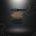 Poignard Silence Steel Rain de Takumitak avec lame ajourée noire en acier 3Cr13 et deux étuis en FRN noir et marron, parfait pour le camping et la randonnée.