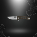 QSP Unicorn couteau en micarta marron avec lame ajourée en acier et mécanisme de verrouillage button lock