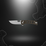 QSP Unicorn couteau en micarta marron avec lame ajourée en acier et mécanisme de verrouillage button lock