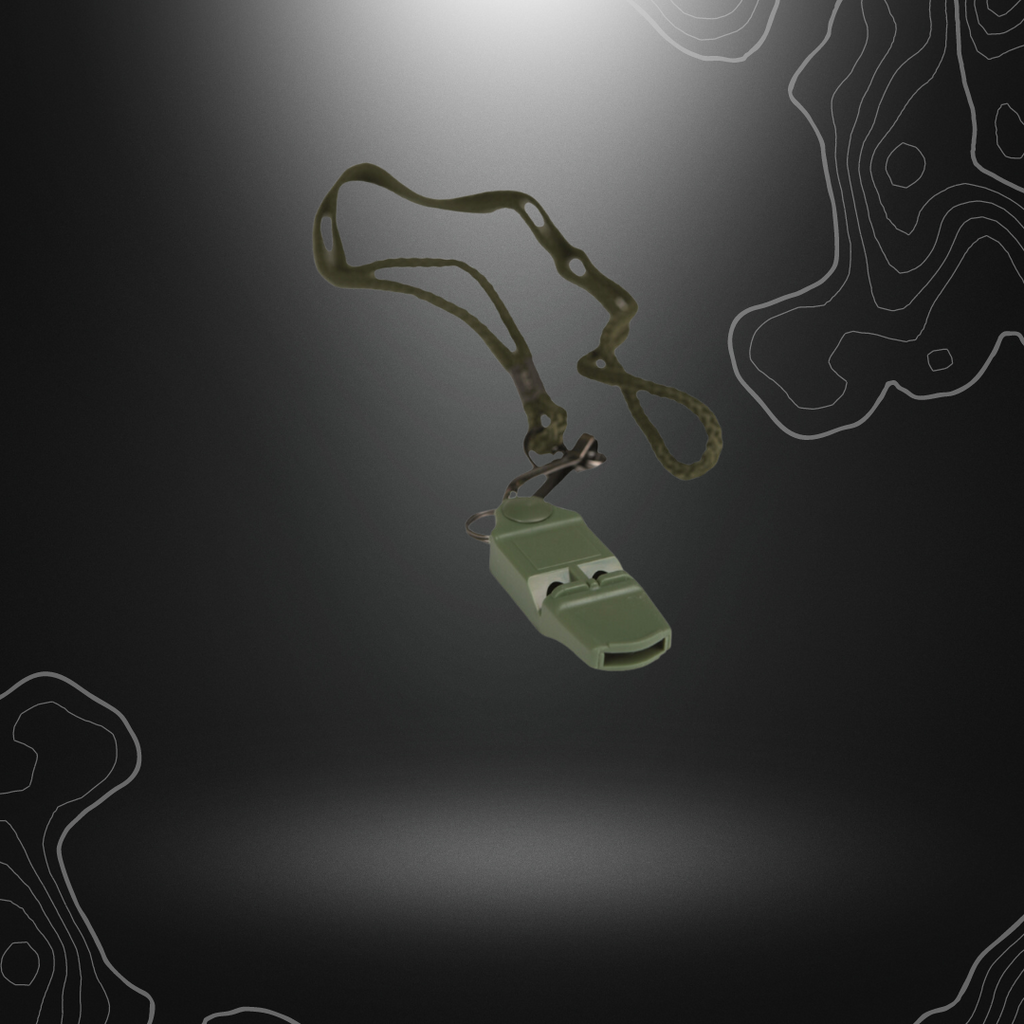 SIFFLET NO BALL VERT OLIVE MIL-TEC en plastique ABS avec cordon en nylon et crochets en acier, mesures 5.5x2 cm, poids 20g