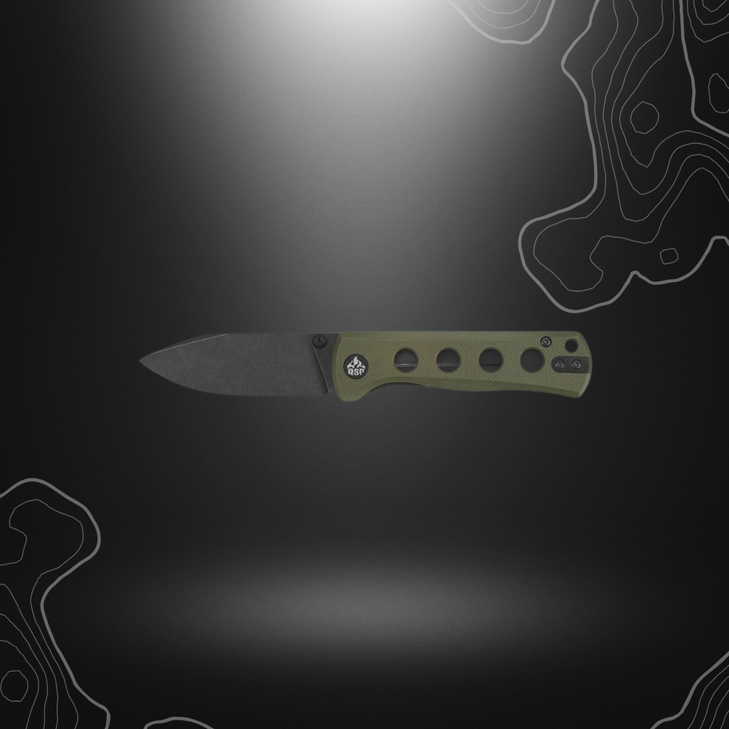 QSP Canary Olive Green pliant couteau avec manche en G10 vert et lame noire en acier 14C28N