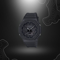 Montre G-Shock GA-2100 noire Casio avec cadran en verre minéral et bracelet en résine, dotée de fonctionnalités comme calendrier automatique, heure universelle, chronomètre et alarm