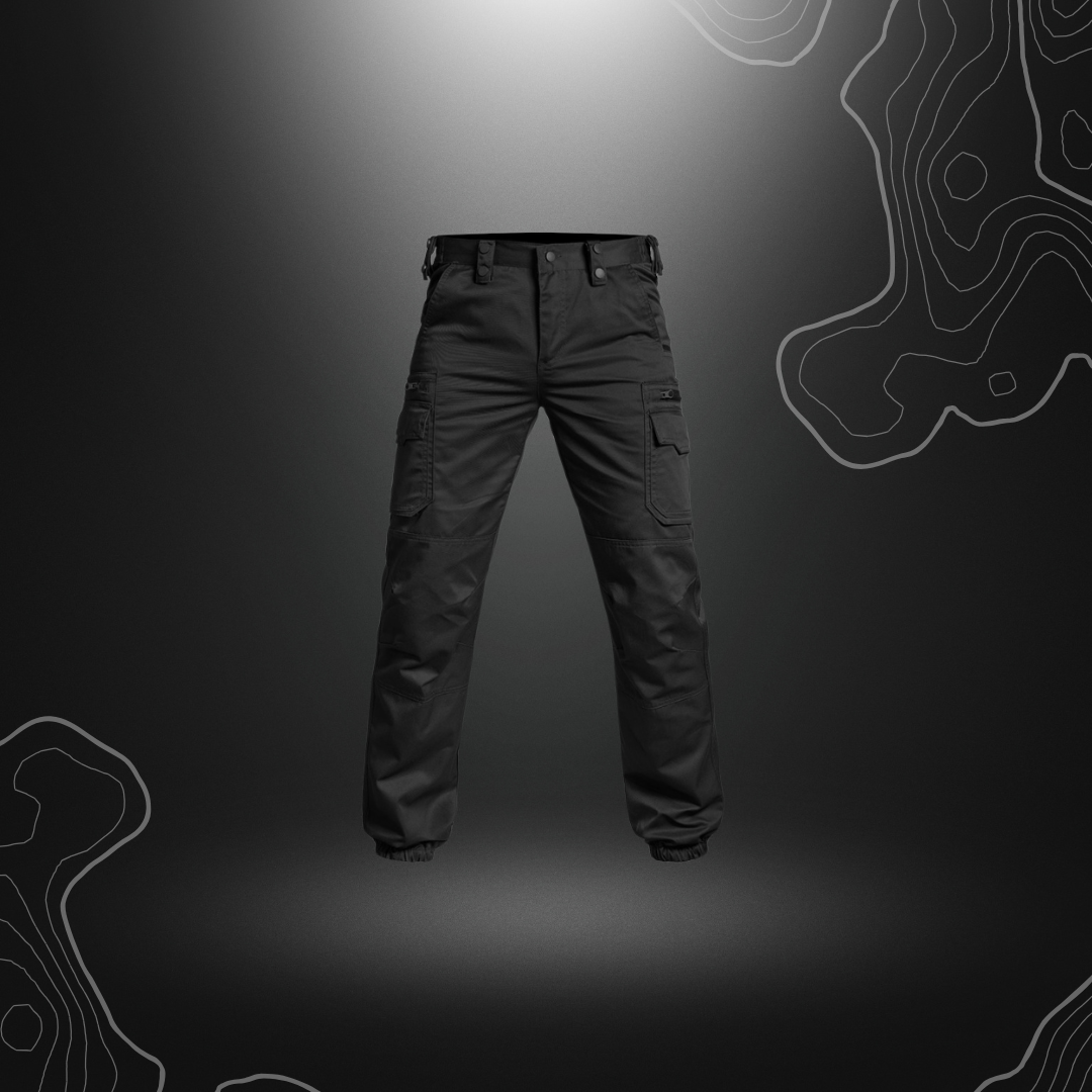 Pantalon V2 SÉCU-ONE noir à bas élastique de A10 Equipment, résistant et ergonomique pour les métiers de la sécurité privée
