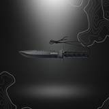 Poignard de survie noir Boker Magnum avec lame de style Rambo, scie dentelée et compartiment étanche contenant pansement, fil de pêche, aiguille et allumettes