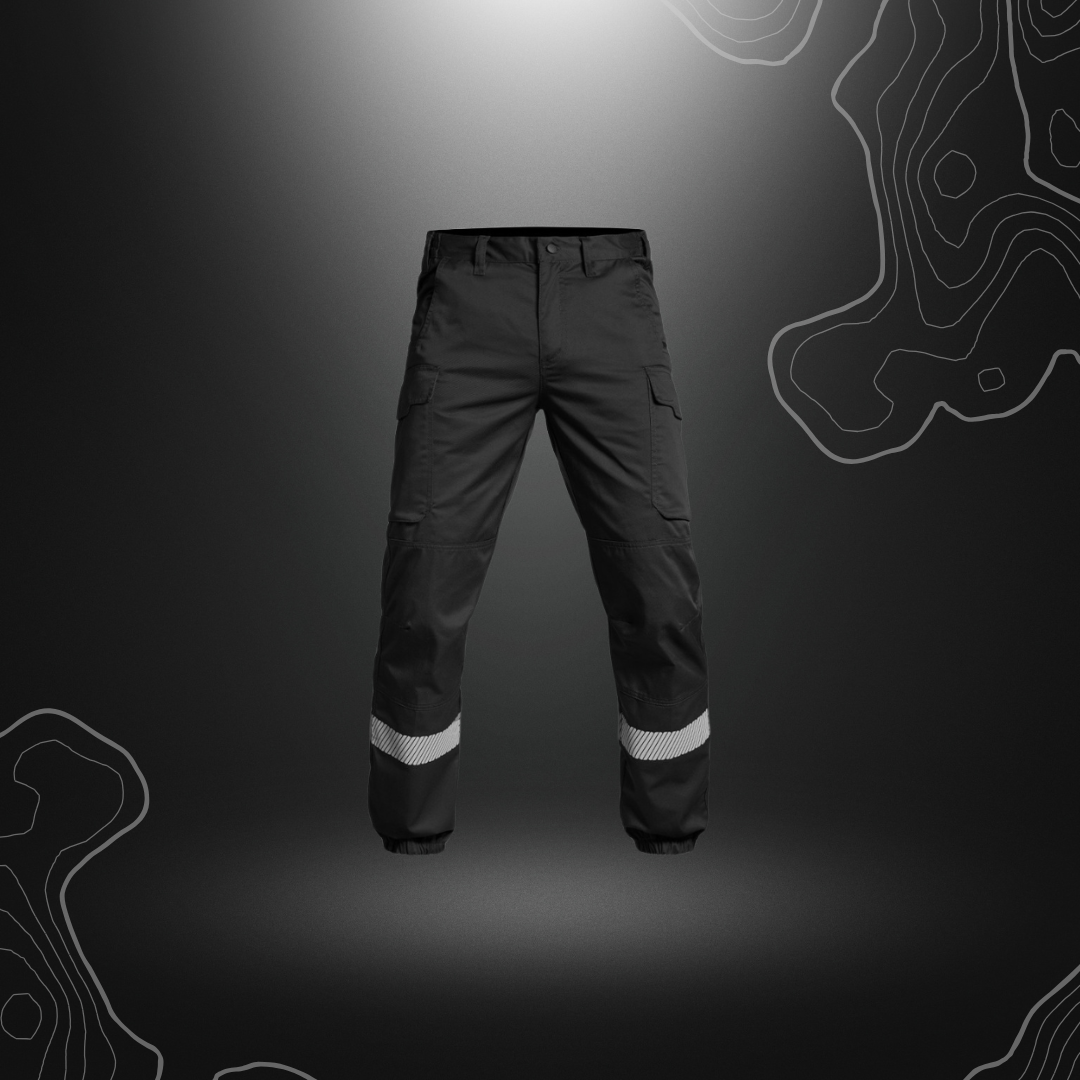 Pantalon SÉCU-ONE noir à bas élastiqué avec bandes rétro-réfléchissantes HV-TAPE de A10 Equipment