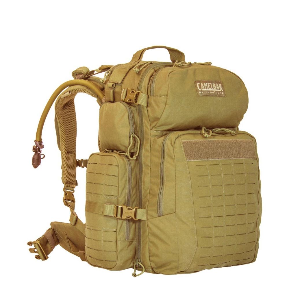 Camelbak BFM Futura V3.1 sac à dos tan en cordura ripstop résistant à l'eau avec poche d'hydratation Antidote de 3 litres, de multiples poches et système de fixation