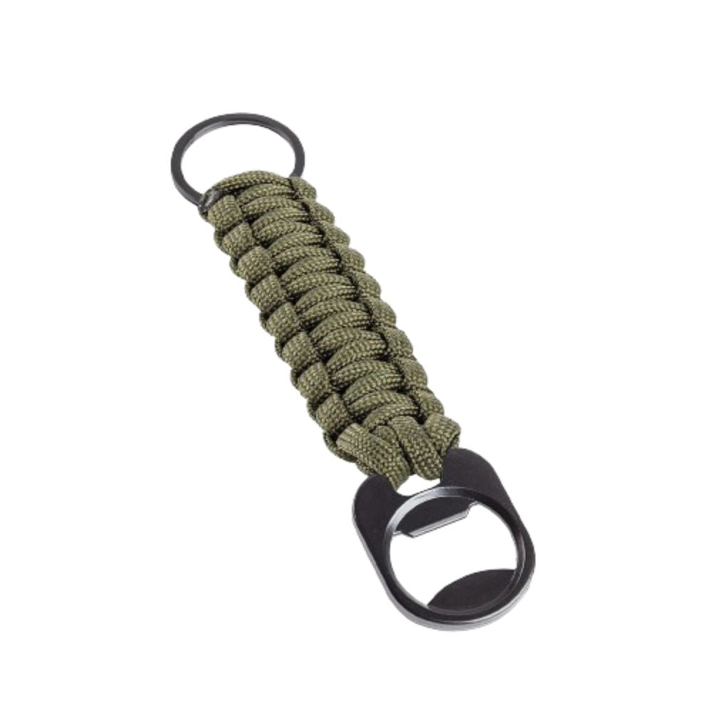 Porte-clés paracorde avec décapsuleur A10 Equipment en polyester et alliage de zinc, disponible en couleurs TAN, NOIR, VERT OLIVE, dimensions 14,5x2,2 cm,