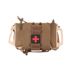 Poche Molle Tactical Ifak Coyote MFH avec 2 pièces, accessibilité rapide, élastiques et patch 'First Aid', clips plastiques Molle et passants ceinture, intérieur organisé, robust