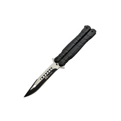 Max Knives P49 couteau papillon noir avec lame en acier 3CR13, finition noire et silver, manche en aluminium anodisé noir
