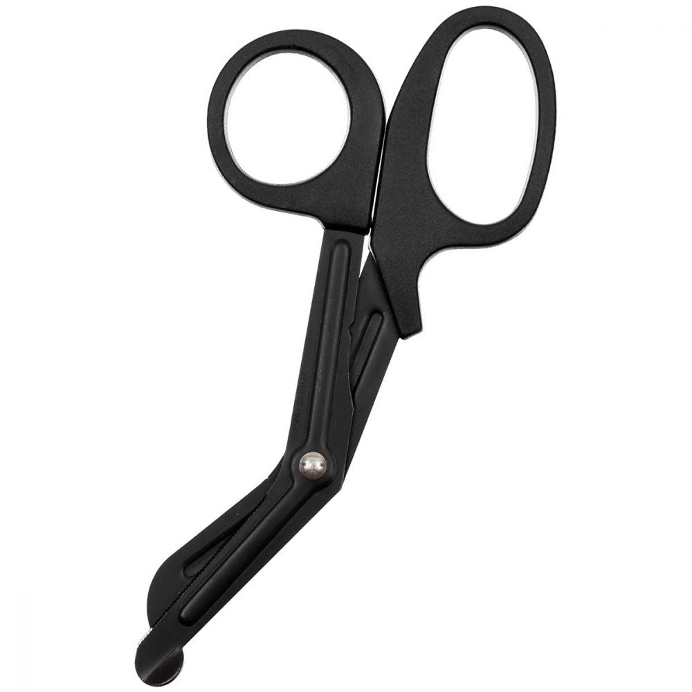 Ciseaux de traumatologie tactiques noirs MFH pour trousse de premiers secours, lame incurvée d'urgence, pointe large arrondie, surface mate