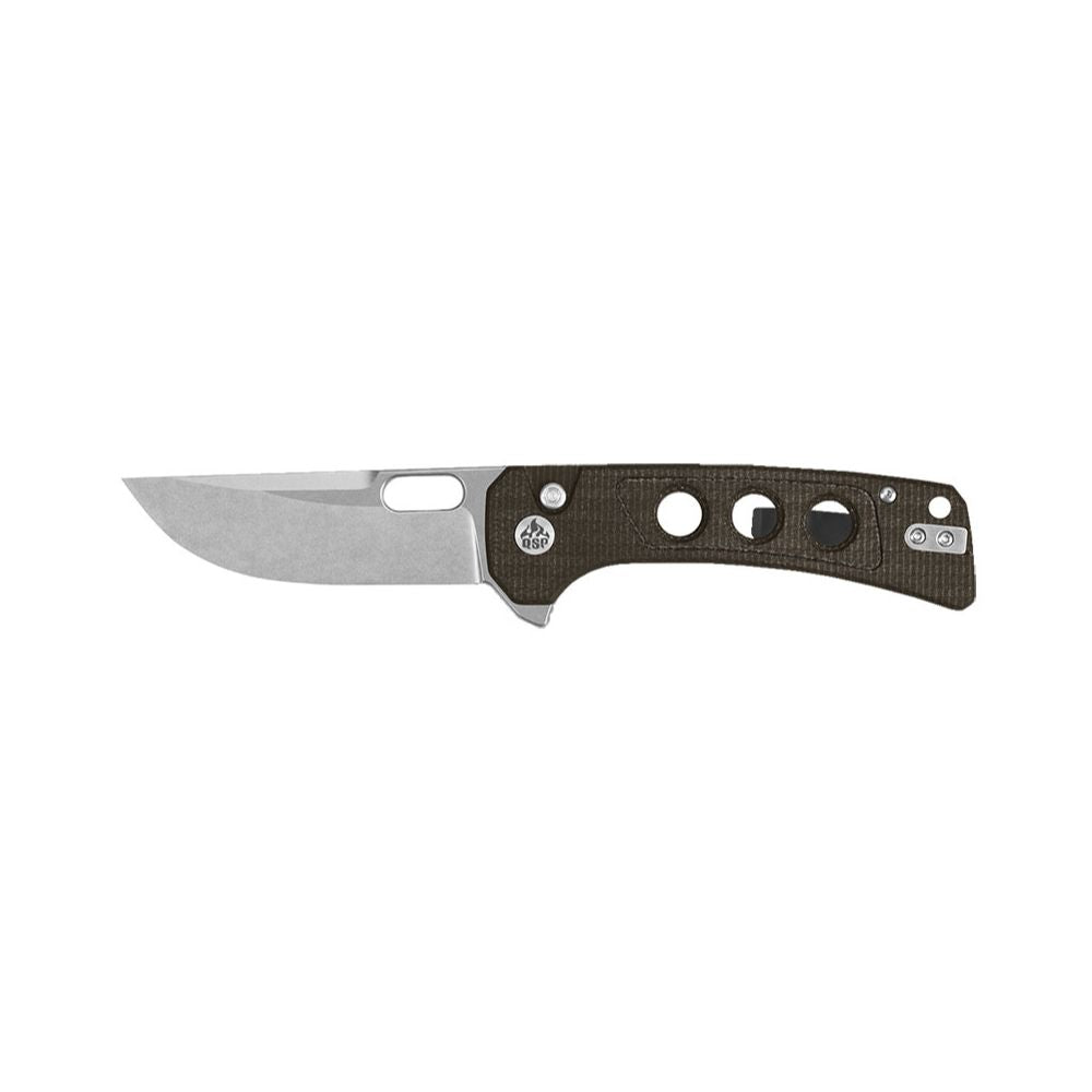 QSP Unicorn avec lame ajourée en acier et manche en micarta marron