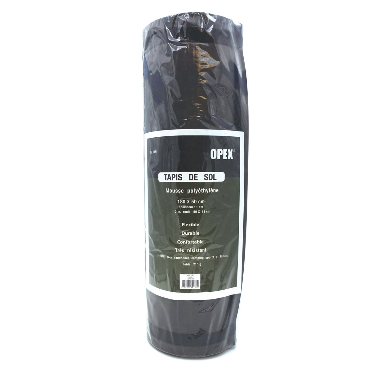 Alt tag de tapis de sol en mousse noir OPEX de 180x50 cm, épaisseur 1 cm, poids 215 g, flexible, durable, très résistant, idéal pour randonnée,
